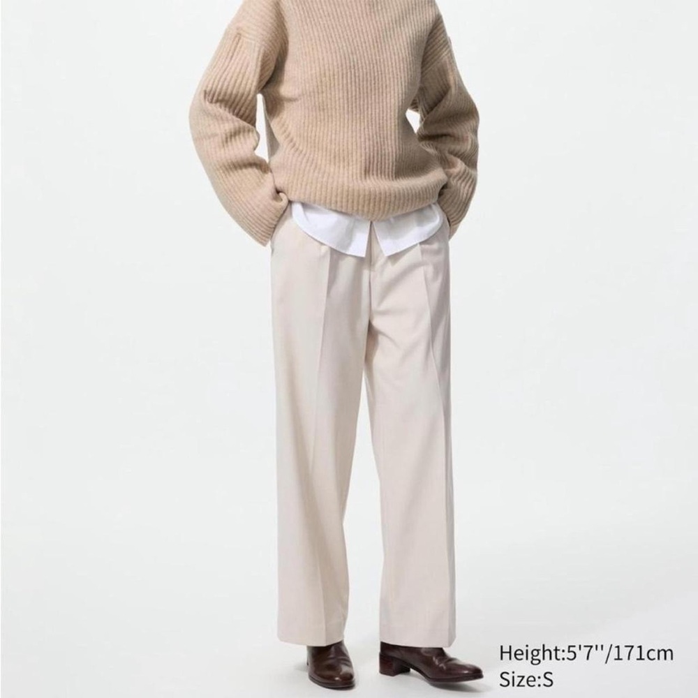 UNIQLO Pleated Wide Pants Color: 30 Natural Size: Medium (28-29 inch waist)